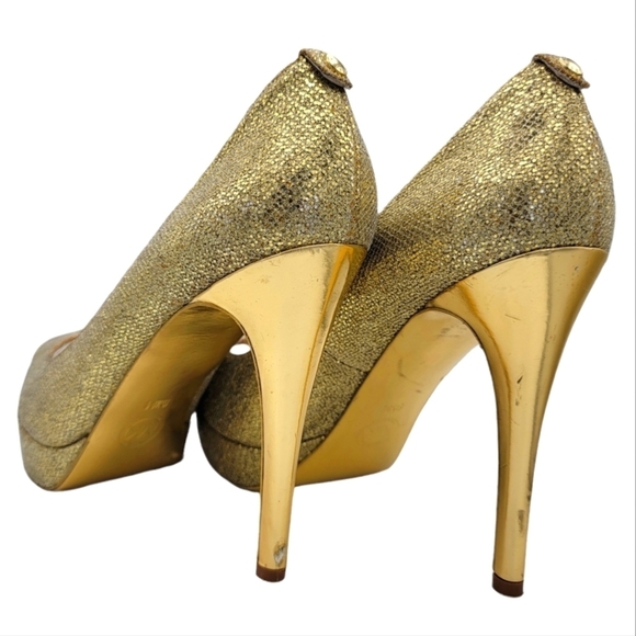 MICHAEL Michael Kors Gold Glitter 5" Heels Size 9.5M Leather - Picture 4 of 8